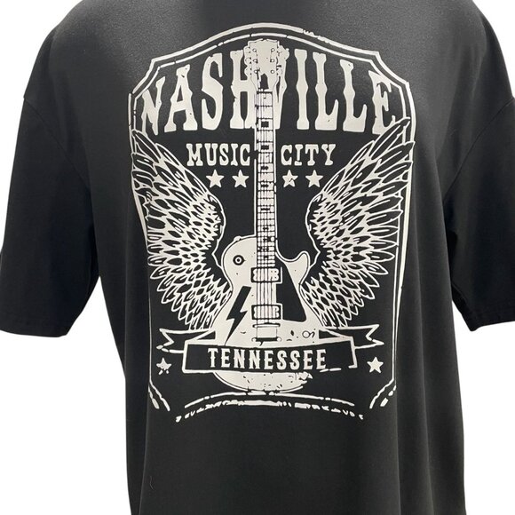 Nashville Music City Tennessee Graphic Tee Black Oversized Short Sleeve Retro - Picture 5 of 5